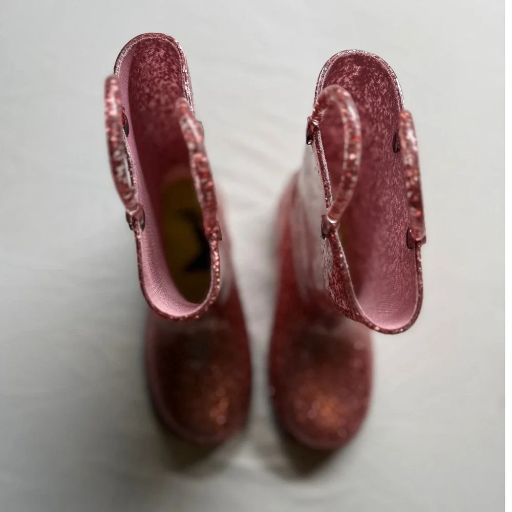 Western Chief Girls Glitter Rain Boots Size 13 Rose Gold Pink Waterproof PVC